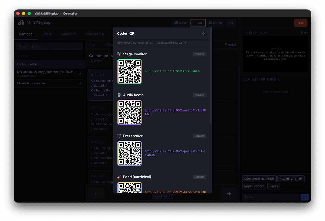 Coduri QR conectare